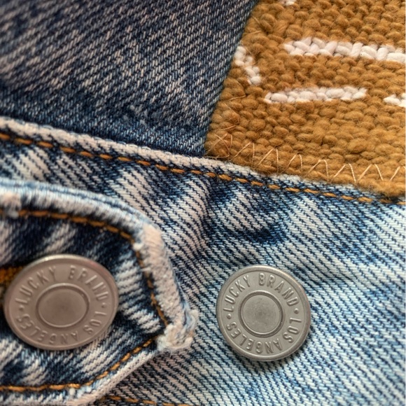 Lucky Brand Tomboy Trucker Denim Jacket Boho Mud Cloth Evil Eye M - Picture 13 of 16